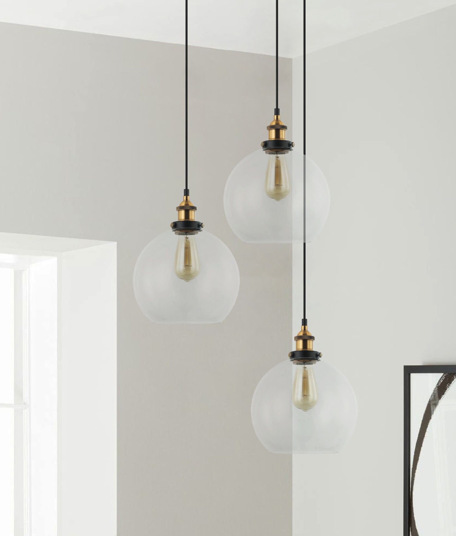 PESINI: Wine Glass Shaped Interior Pendant Lights with Antique Brass/Chrome Highlights