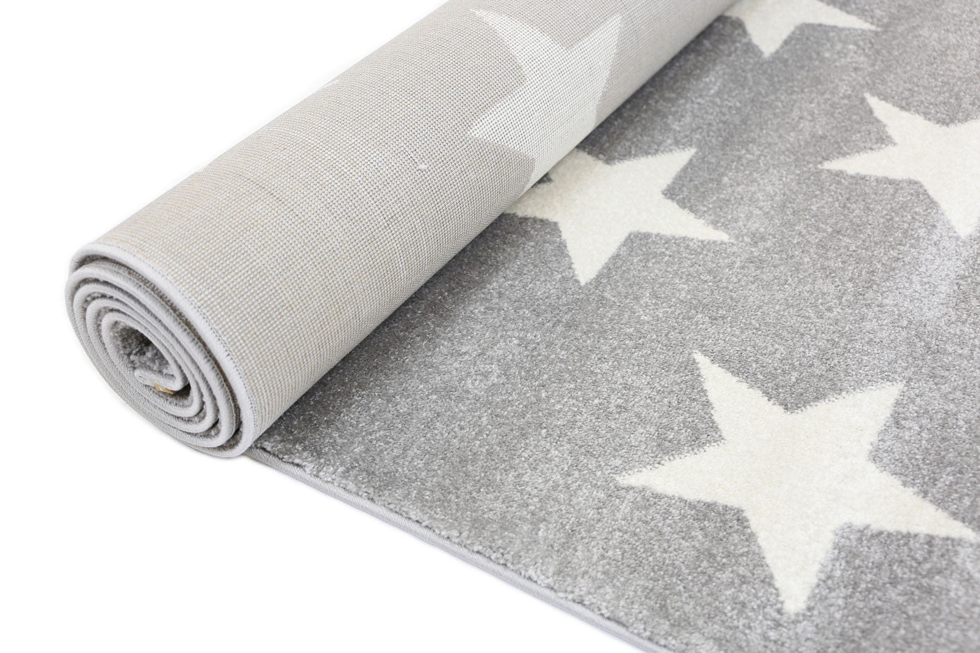 Piccolo Kids Rug in Light Grey and White Stars Design