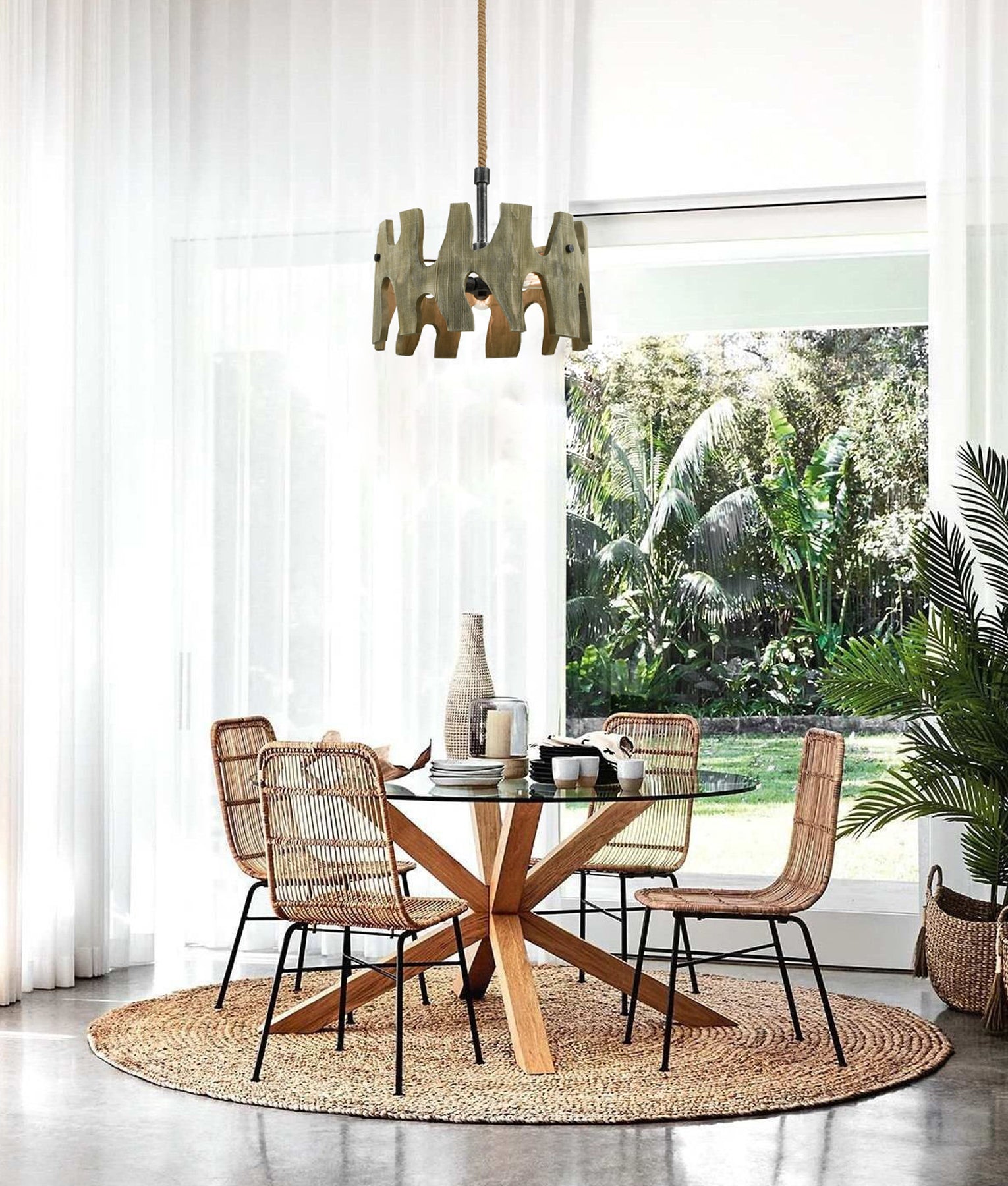 Hot Deal! HOPI Medieval Rustic Interior Single Large Round Weathered Grey Wood Pendant Light