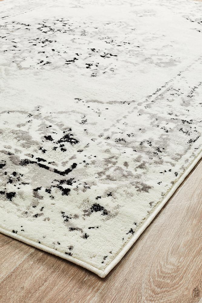 Alexa Transitional Area Rug in White, Grey, and Black - Ideal for Living Room Decor