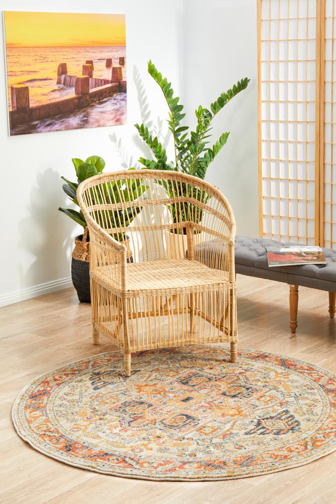 Hot Sale! Legacy Rust-Colored Round Polypropylene Rug with Faded Persian Design from Turkey