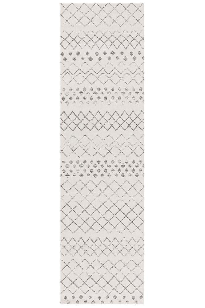 Oasis Selma Tribal Runner Rug in White and Grey Shades