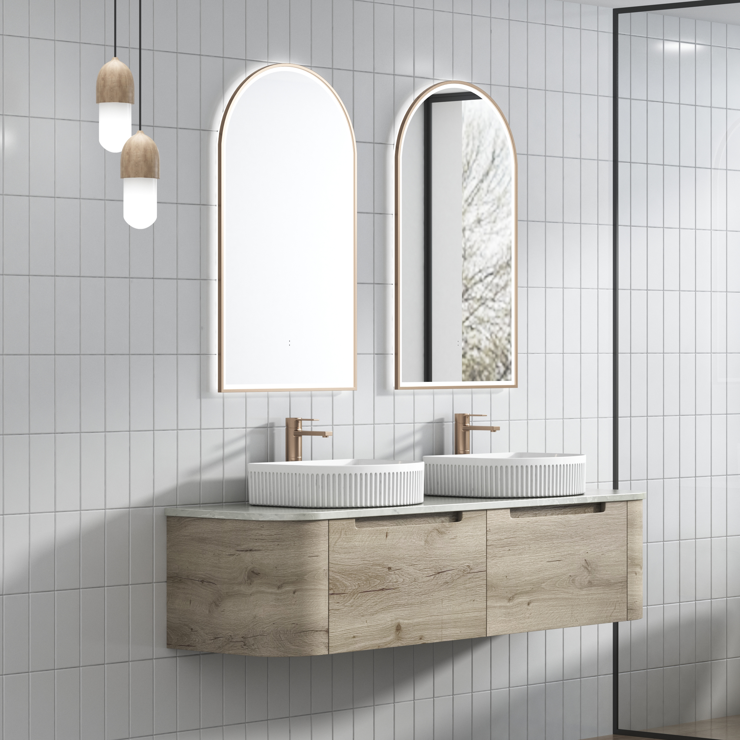 Shop Now! HAMILTON Wall - Hung Curve Vanity in Natural Oak with Multiple Sizes Available