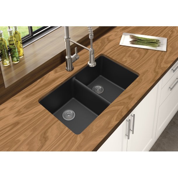Hot Sale! 838x476mm Matte Black Granite Double Bowl Kitchen Sink for Modern Kitchens