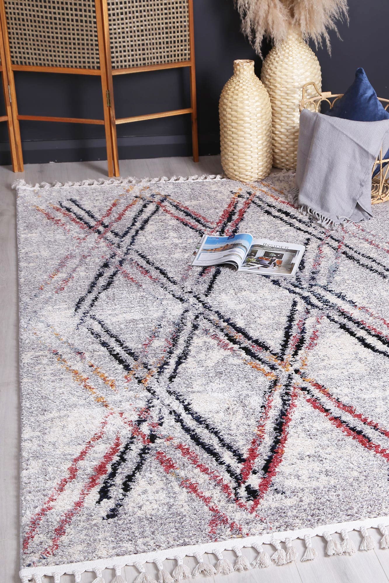 Stylish Grey Multi - Line Rug from Myk Collection