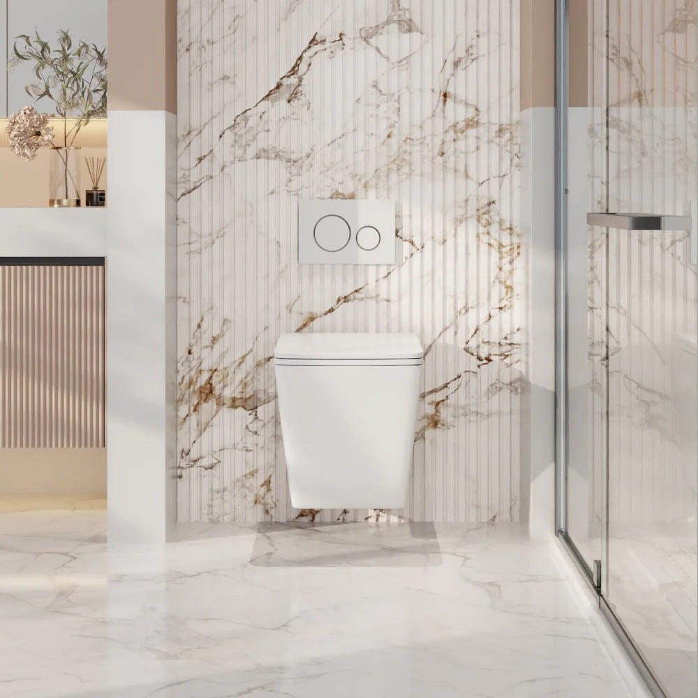 Enox66 Gloss White Rimless Wall - Hung Toilet Pan with Advanced Hygiene Features