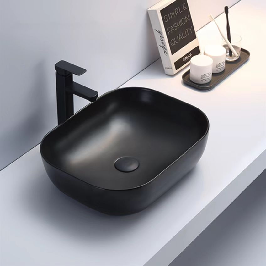 Rectangle Poseidon Matte Black Ceramic Basin (505x405x140)