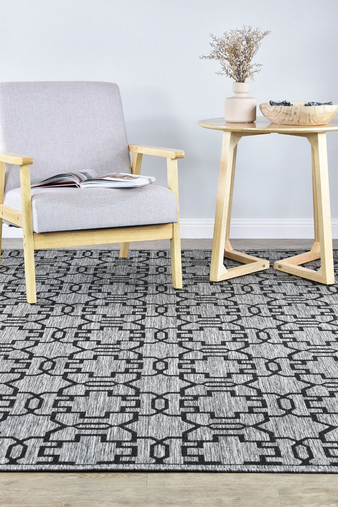 Durable and Washable Alaska Grey - Black Rug in Various Sizes