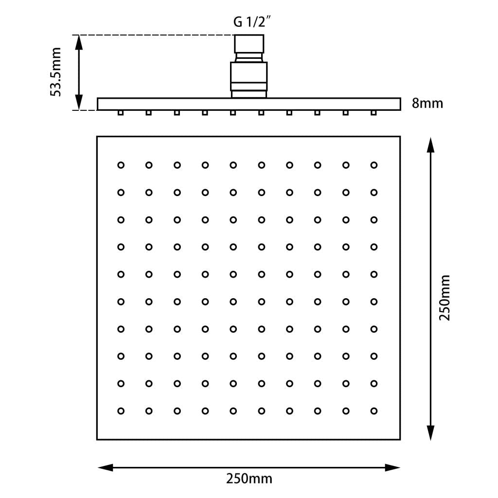 Esperia 250mm Matte Black Square Rain Shower Station for Modern Bathrooms