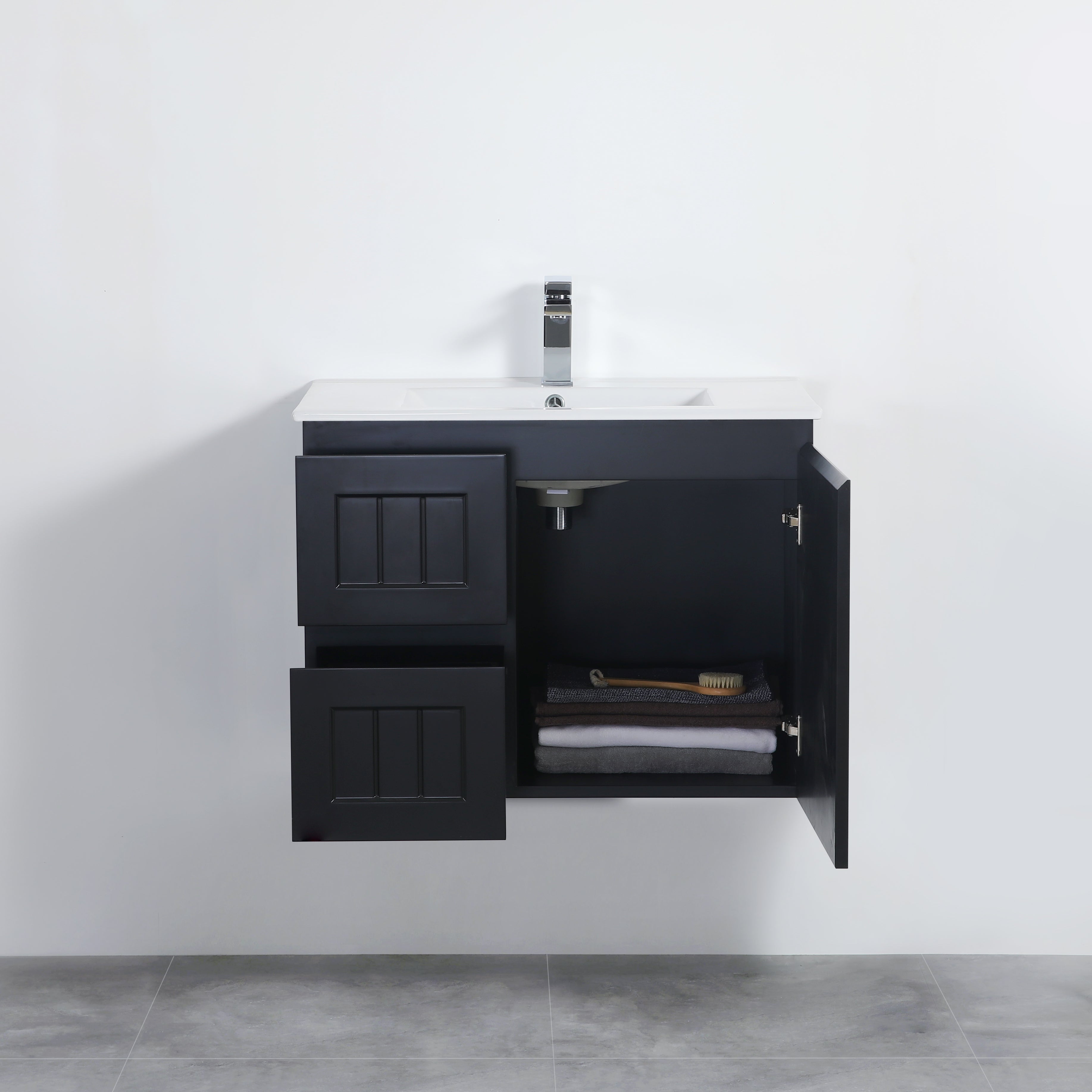 Exclusive ACACIA Shaker Wall-Hung PVC Vanity in Matte Black - 750mm Length