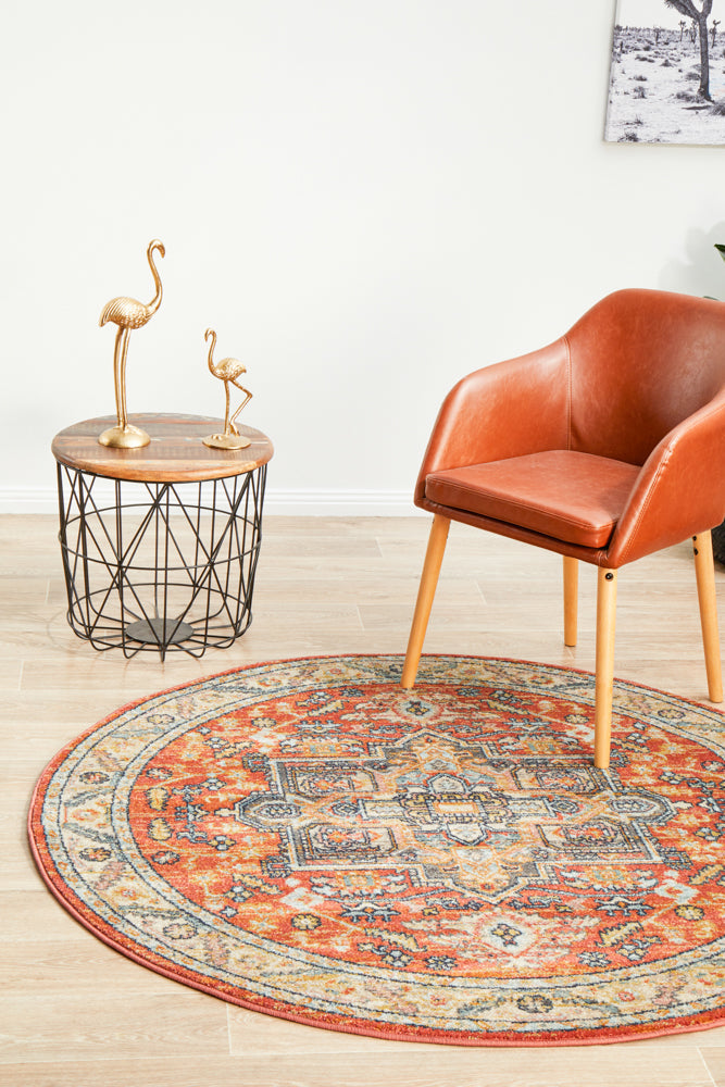 850 Legacy Round Terracotta Rug with Boho-inspired Patterns