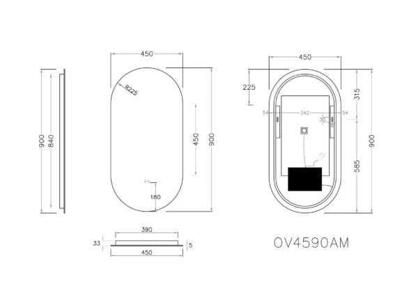 Hot Sale! Poseidon Oval LED Backlit Mirror, 450x900mm for Clear Reflection