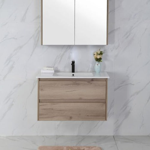 Exclusive MAX MDF Wall Hung Vanity in Natural Oak (All Sizes)