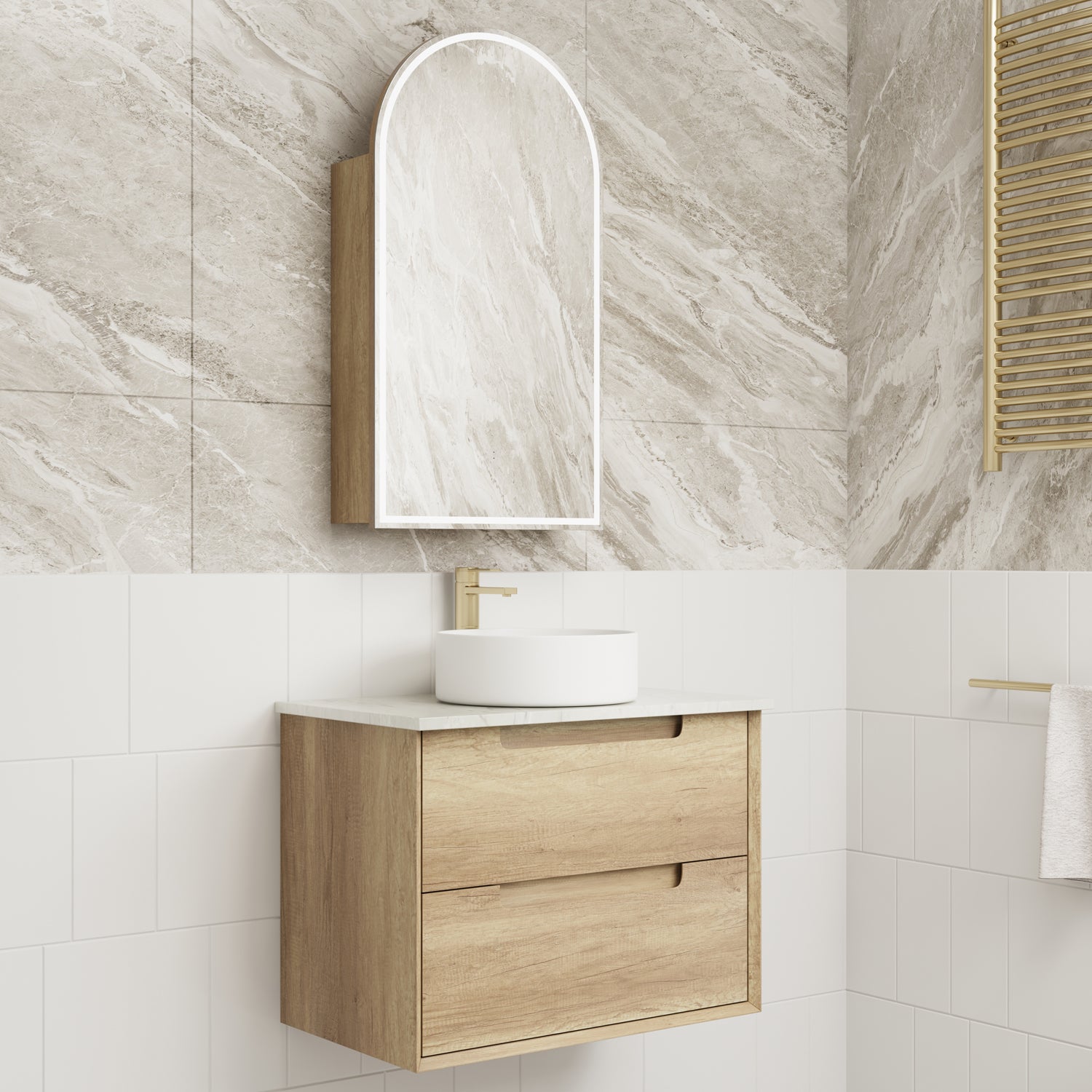 Hot Sale! Moreno Wall - Hung Bathroom Vanity in Natural Oak, Available in All Sizes
