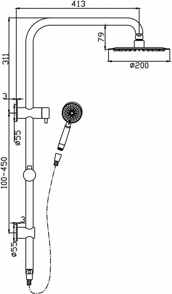Luxury Chrome Logan Shower System with Adjustable Rail