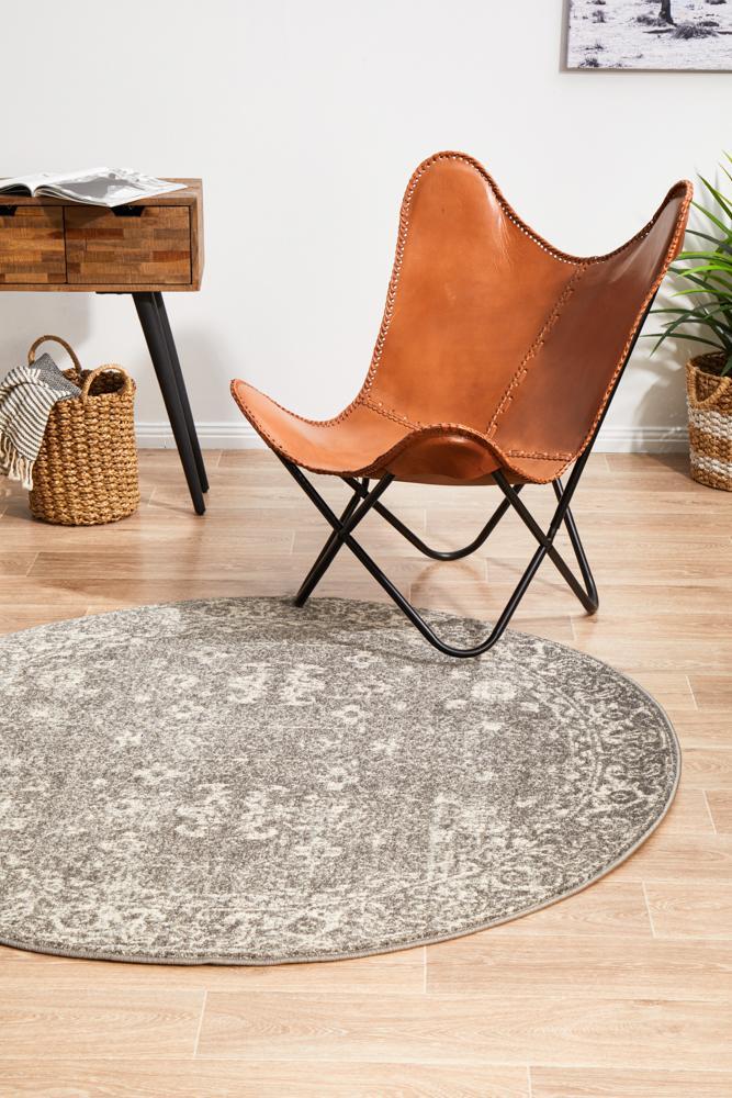Stunning Grey Transitional Power - Loomed Round Rug from Turkey
