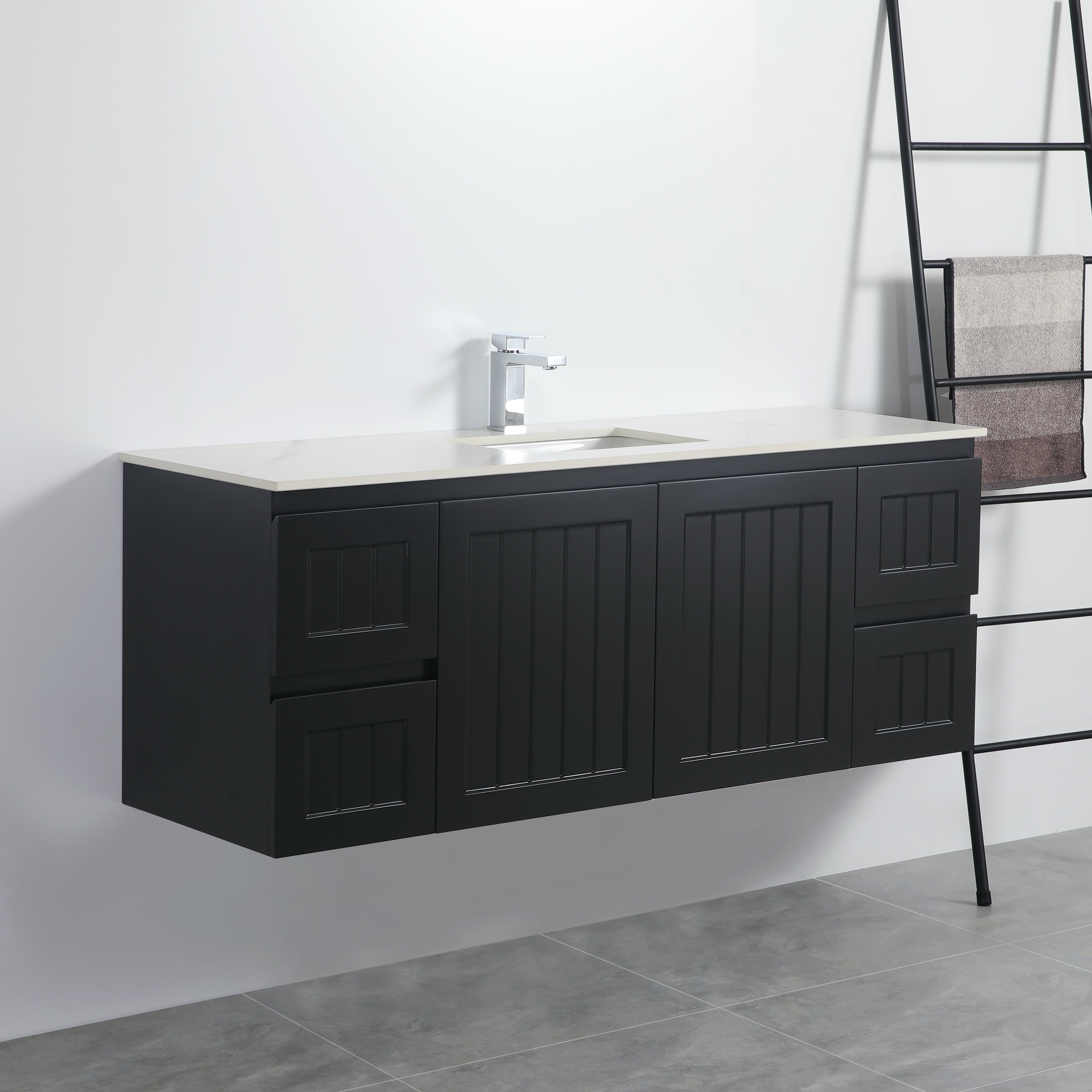 Matte Black ACACIA Shaker PVC Wall-Hung Vanity 1500mm (Single or Double Bowl)