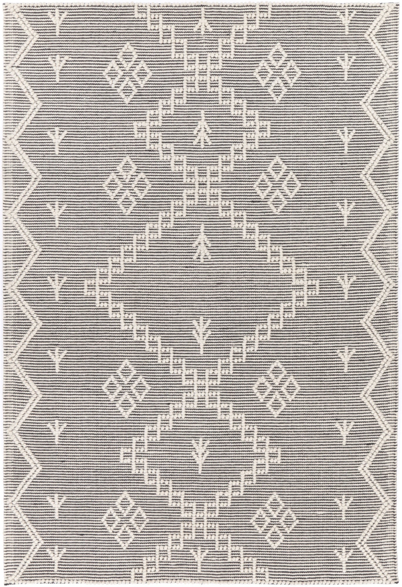 Cream-colored Anjuna Aztec-style Wool Blend Rug without Tassels