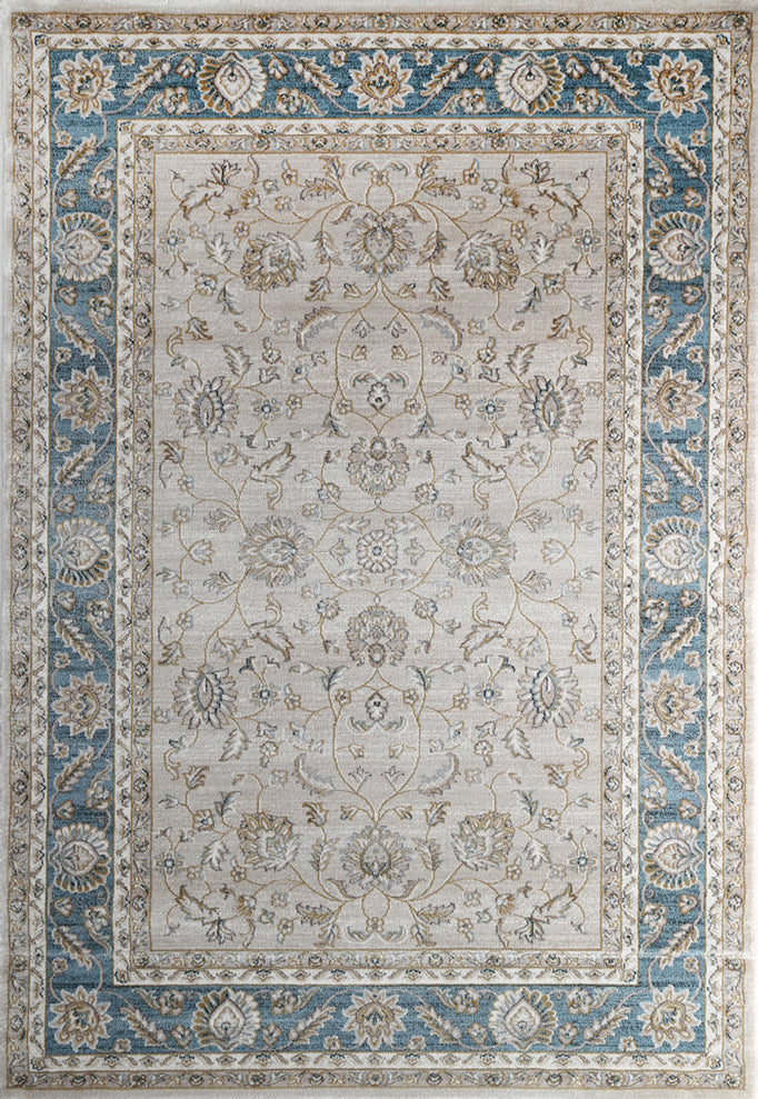 Beige and Blue Bordered Vintage-Style Oregon Area Rug