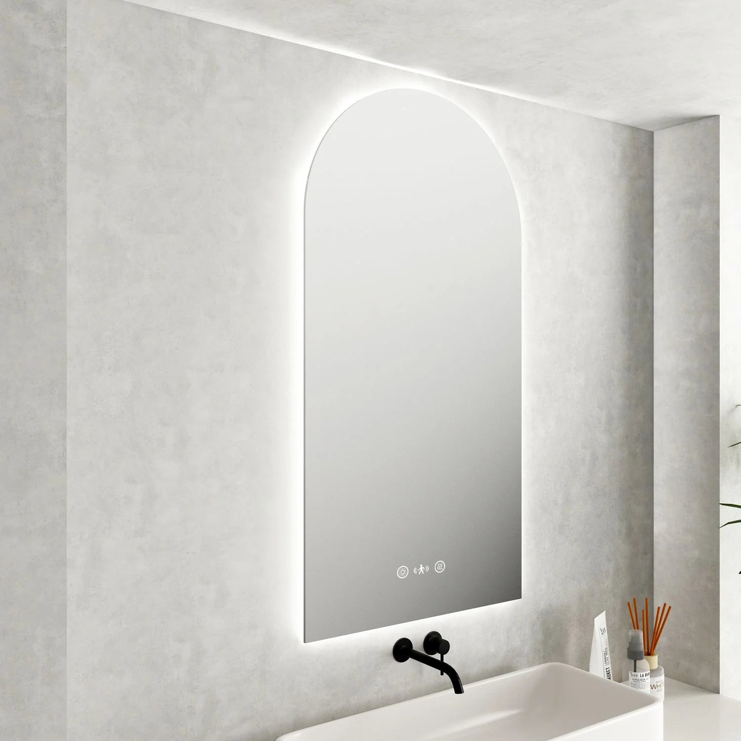 Mercio 600x900mm Frameless LED Arch Mirror with Touchless Sensor