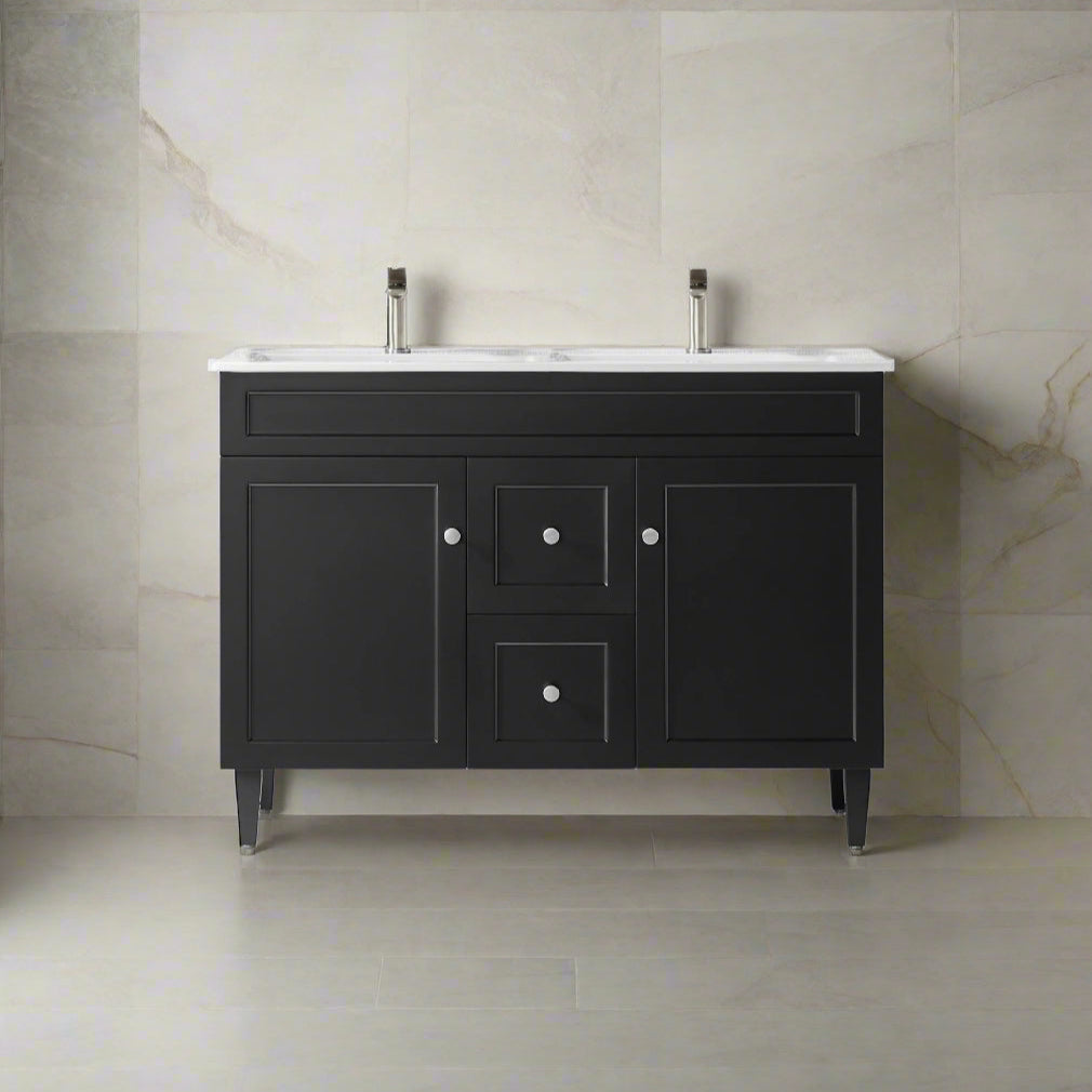 Hot! 1200mm Double Bowl Matte Black Harrington PVC Floor Cabinet Vanity