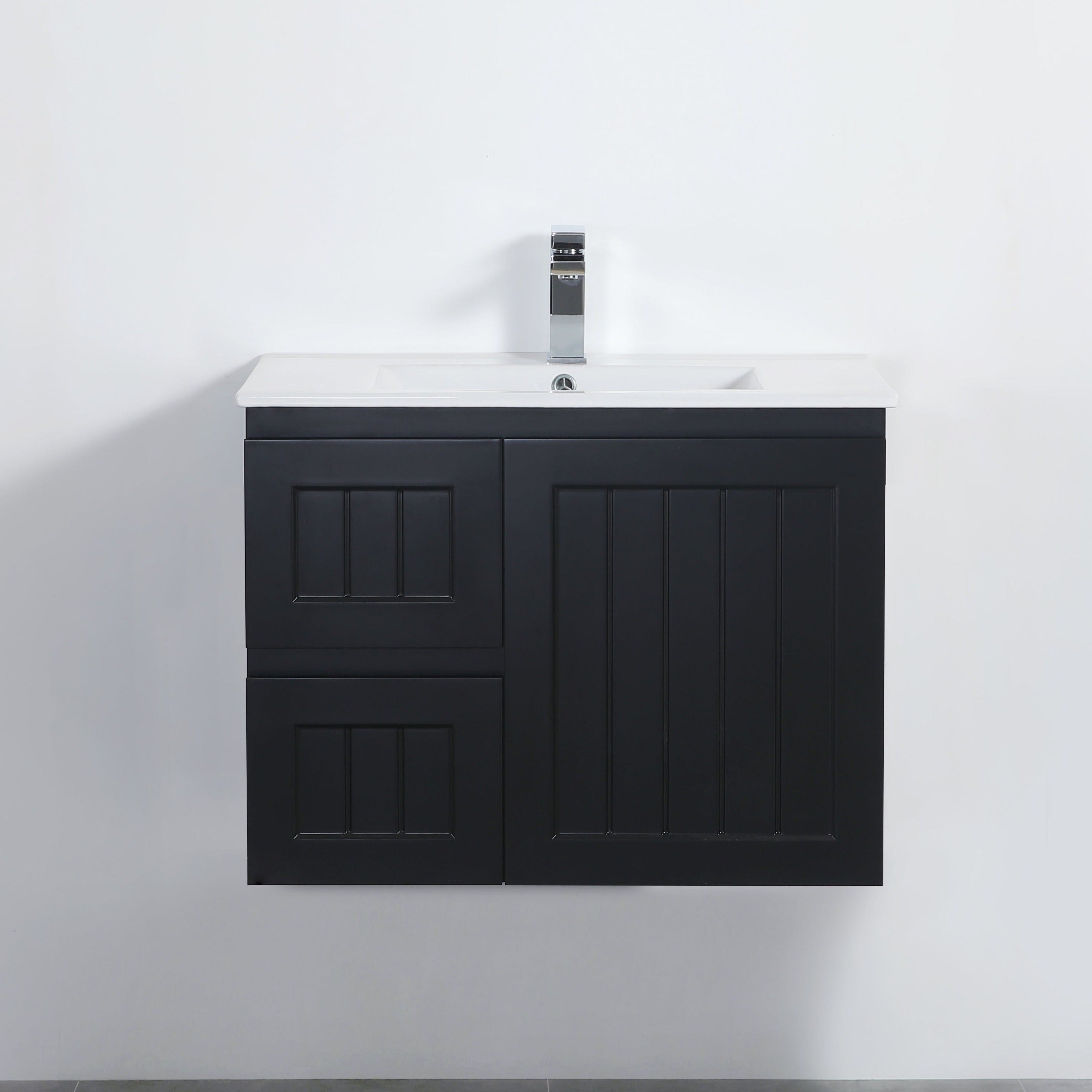 Exclusive ACACIA Shaker Wall-Hung PVC Vanity in Matte Black - 750mm Length
