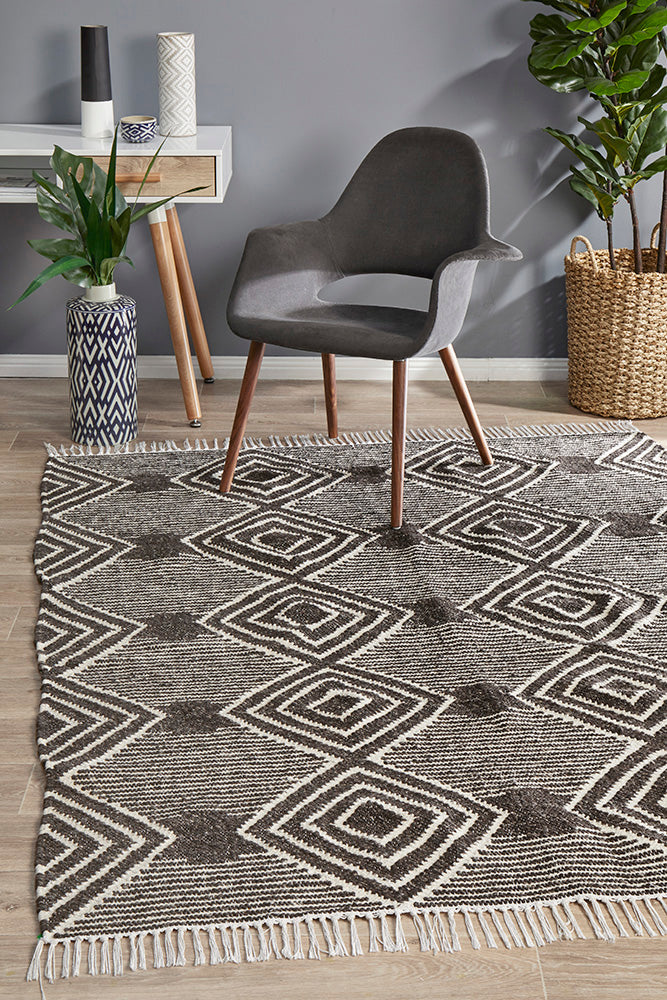 Miller's Charcoal Rhythm Dance Hand - Loomed Wool - Cotton Viscose Rug