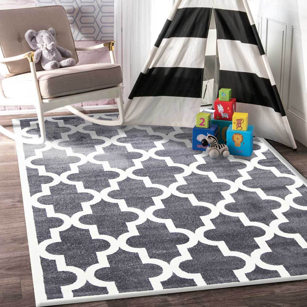 Special Offer! Piccolo Kids Rug with Grey and White Lattice Pattern
