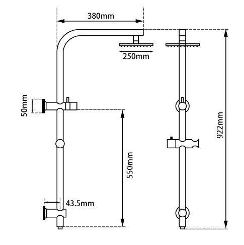 10-Inch Chrome Right-Angle Round Top Inlet AQU Shower Station