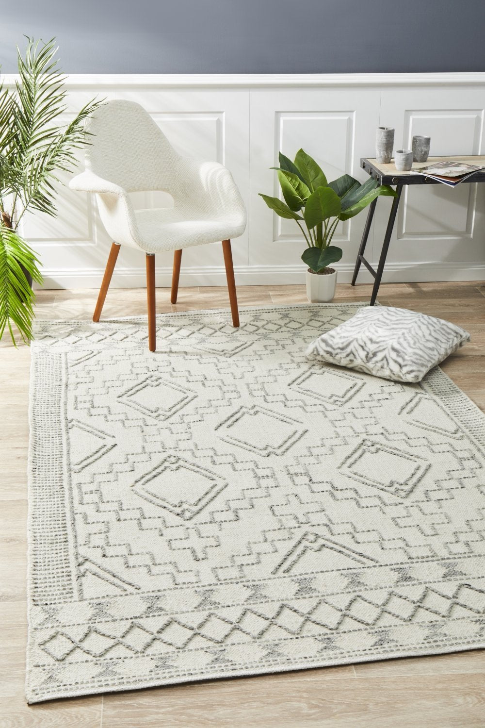 Ivory Hudson 802 - 100% Wool Flat - Woven Rug