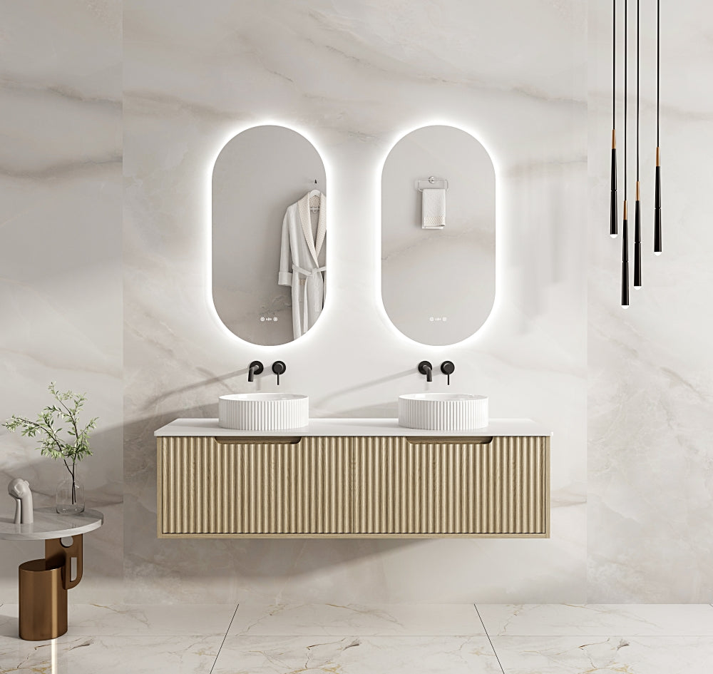 Get Stylish Fluted Rhea Wall-Hung Vanity in Natural Oak (All Sizes)
