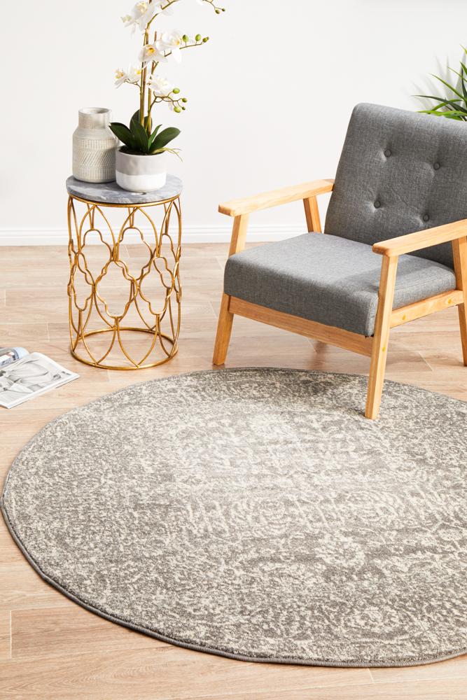 Hot Deal! Evoke Homage Grey Transitional Round Rug