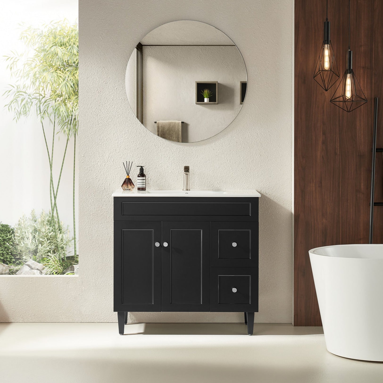 Hot Deal! 900mm Matte Black Harrington Freestanding PVC Vanity