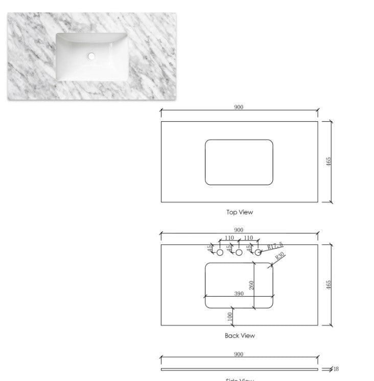HAMPTON Mark II 900mm Matte White Wall-Hung Bathroom Vanity with Ample Storage