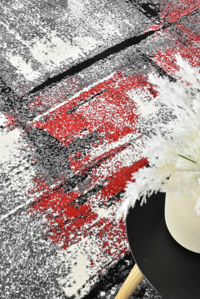 Stylish Novus 53A Rug in Grey and Red Tones