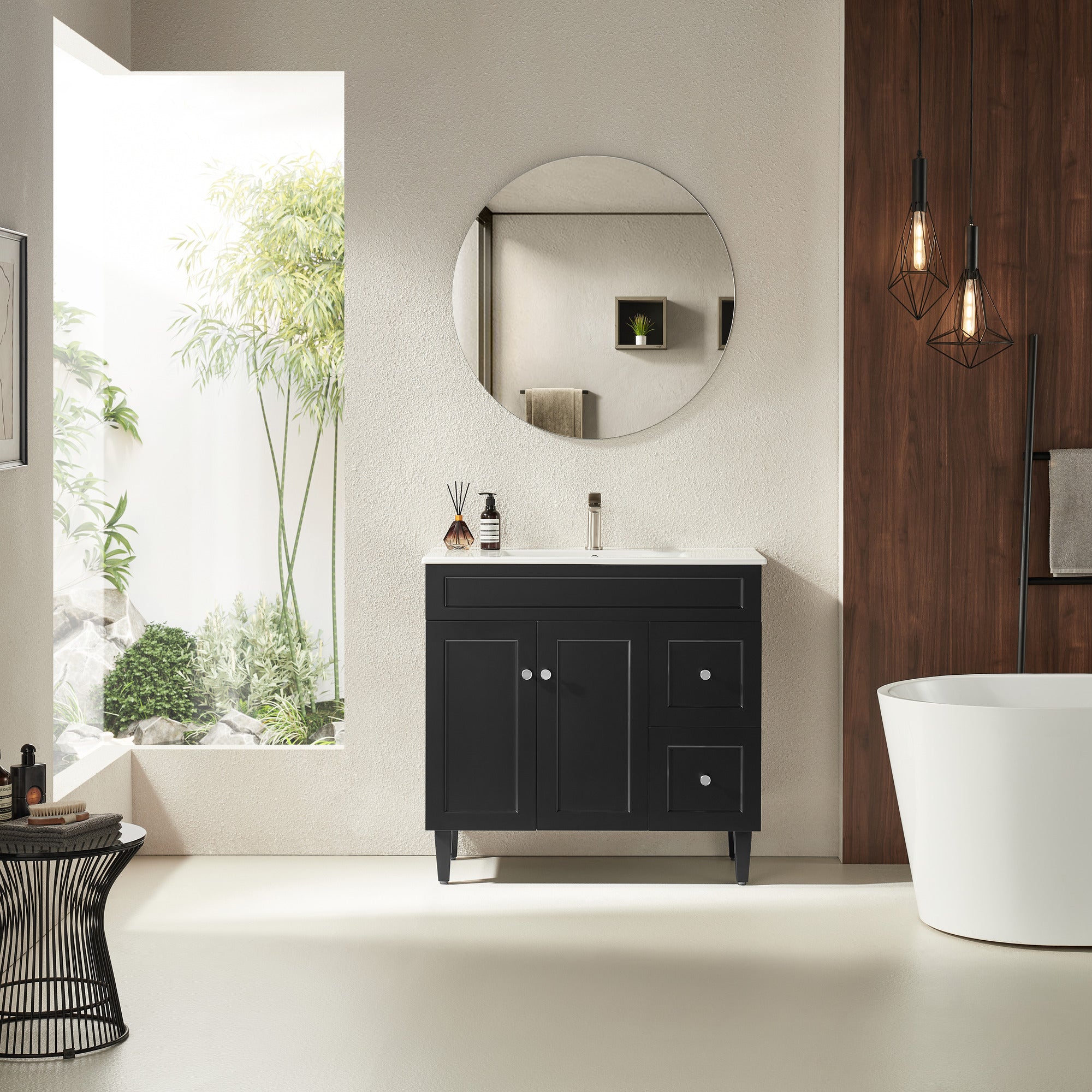 Hot Deal! 900mm Matte Black Harrington Freestanding PVC Vanity