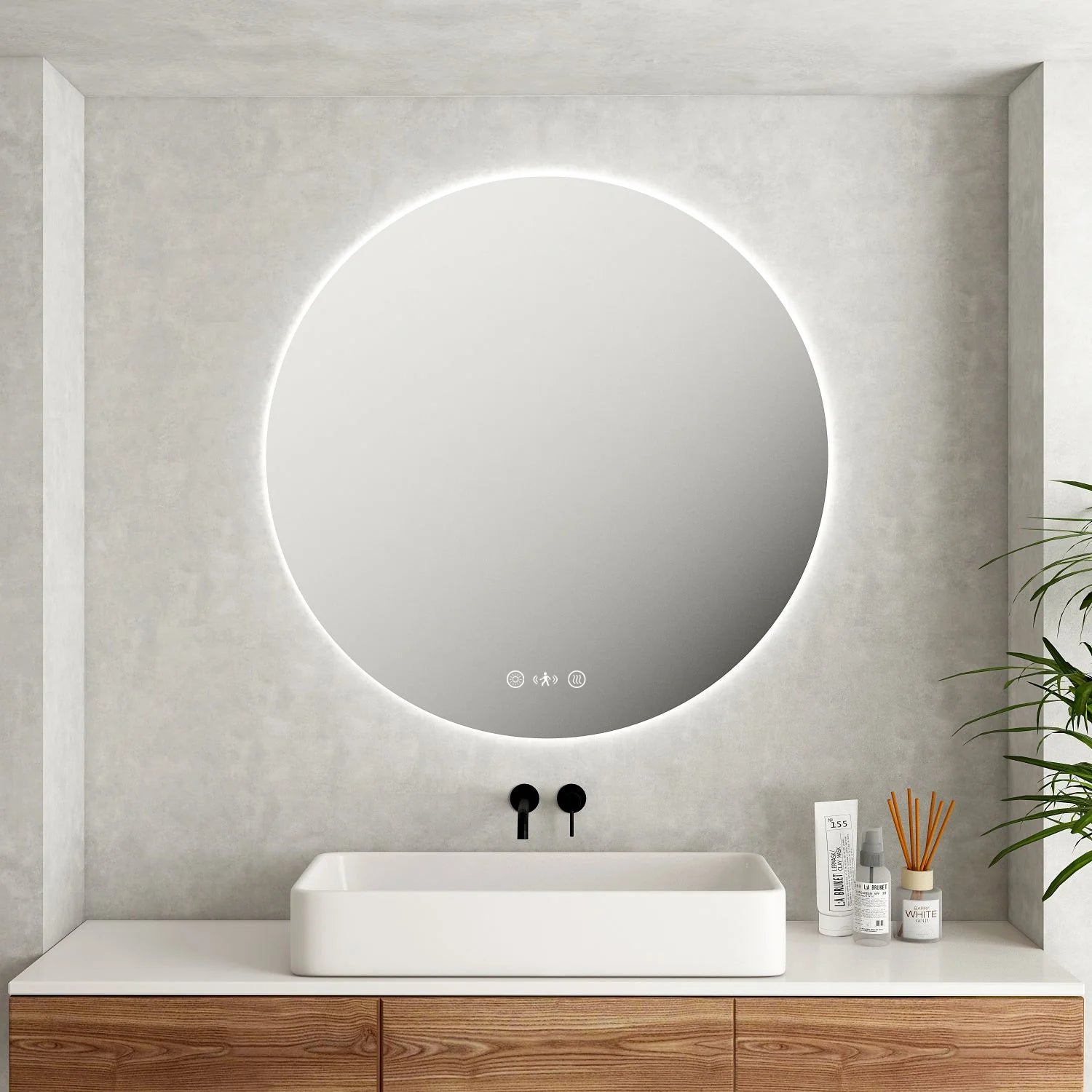 LUNA LED Frameless Round Mirror in 600mm, 750mm, 900mm Sizes