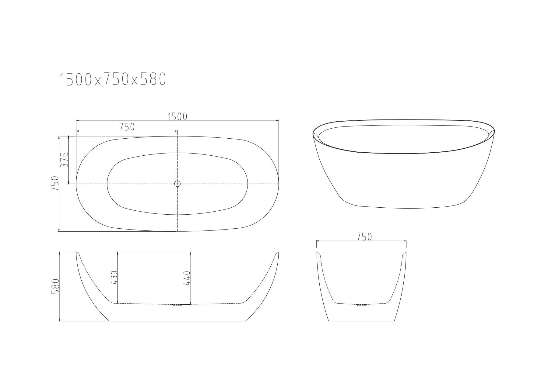 PILATO Free-Standing Bathtub - Gloss White, 1500/1700mm - Luxury Offer