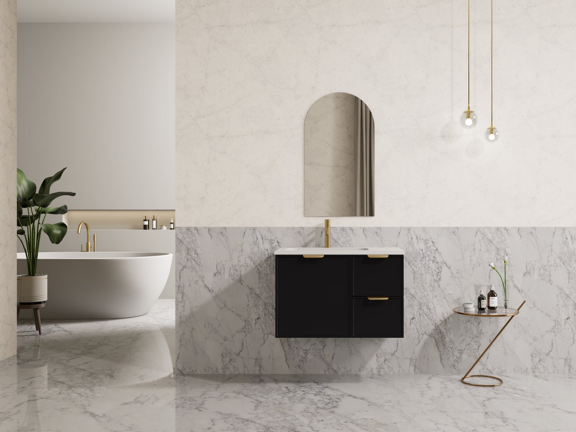 750mm Miami Matte Black Wall - Hung PVC Bathroom Cabinet
