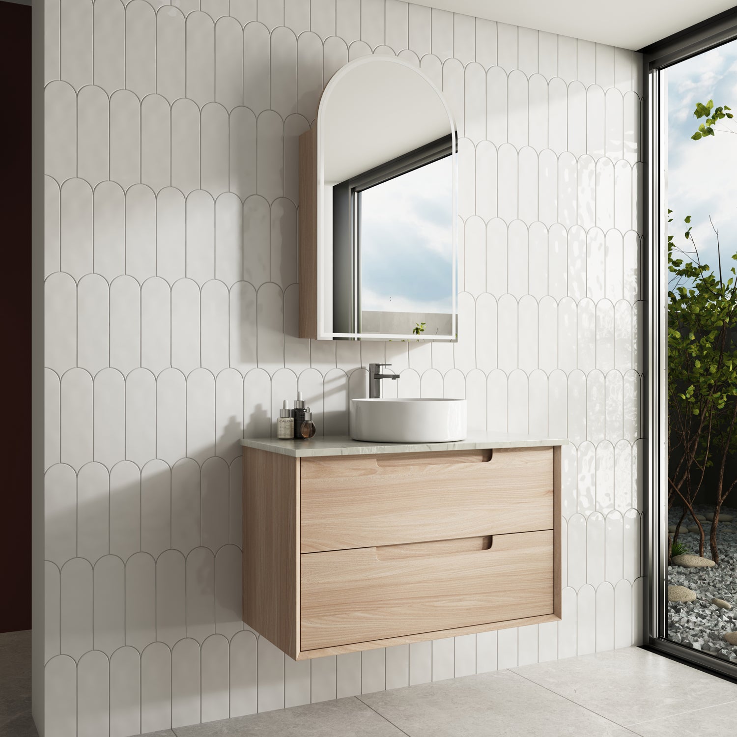Exclusive AINSLEY Wall-Hung Bathroom Vanity in Natural Oak, Available in All Sizes