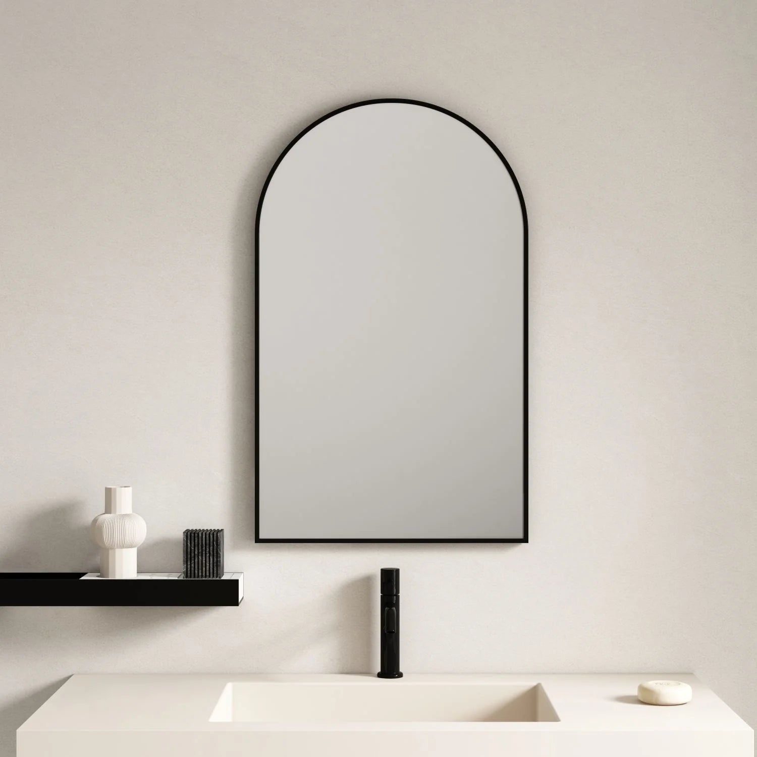 Hot Sale! 900x600mm Aluminum Framed Arch Mirror in Sleek Matte Black for Bathrooms