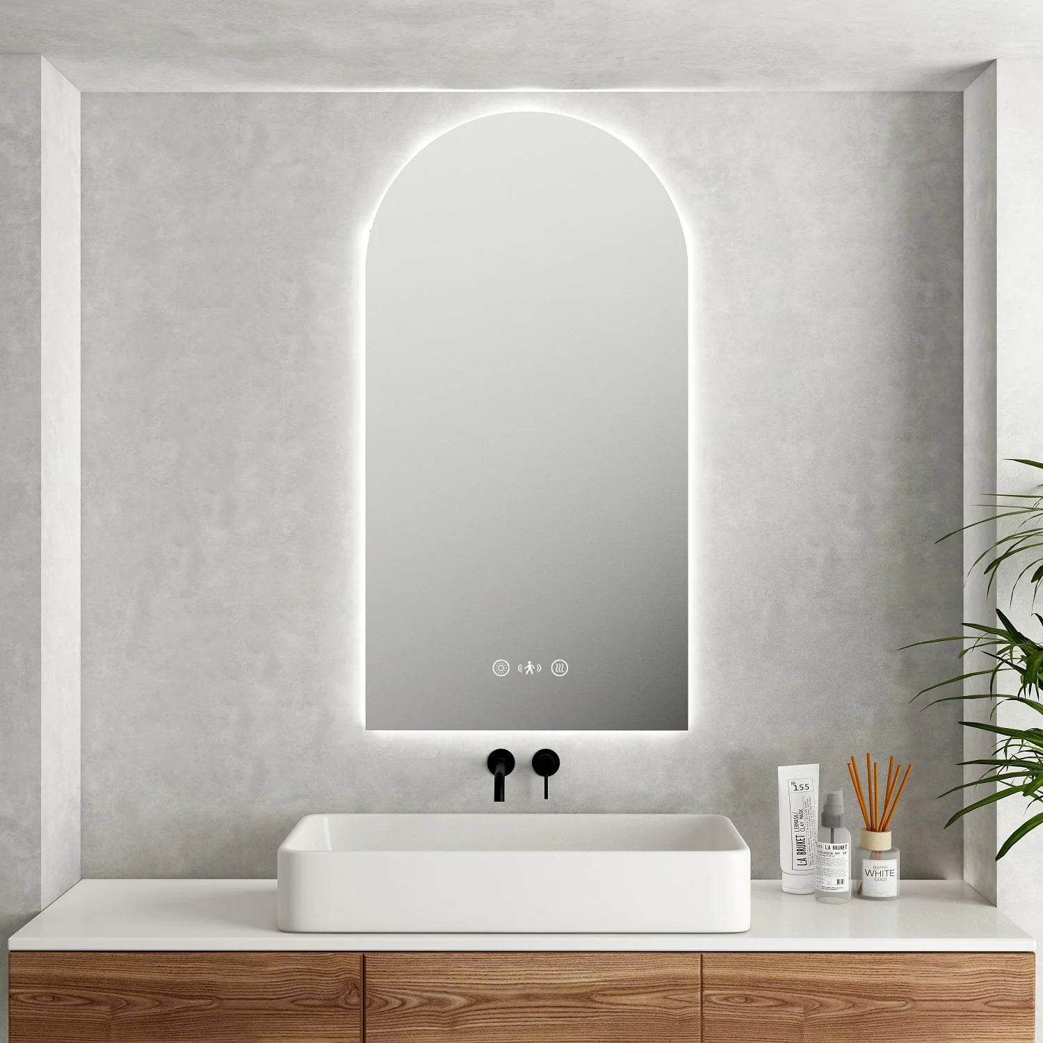 Mercio 600x900mm Frameless LED Arch Mirror with Touchless Sensor