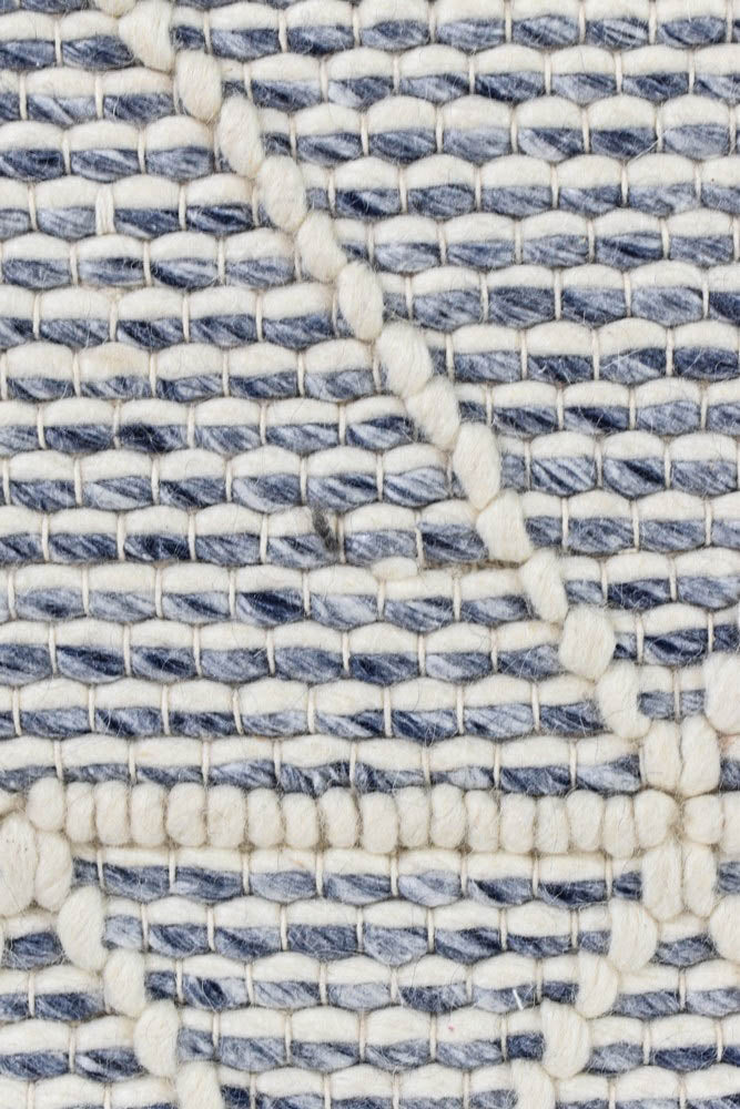Albona Blue-White Blend Wool and Viscose Hand-Woven Rug