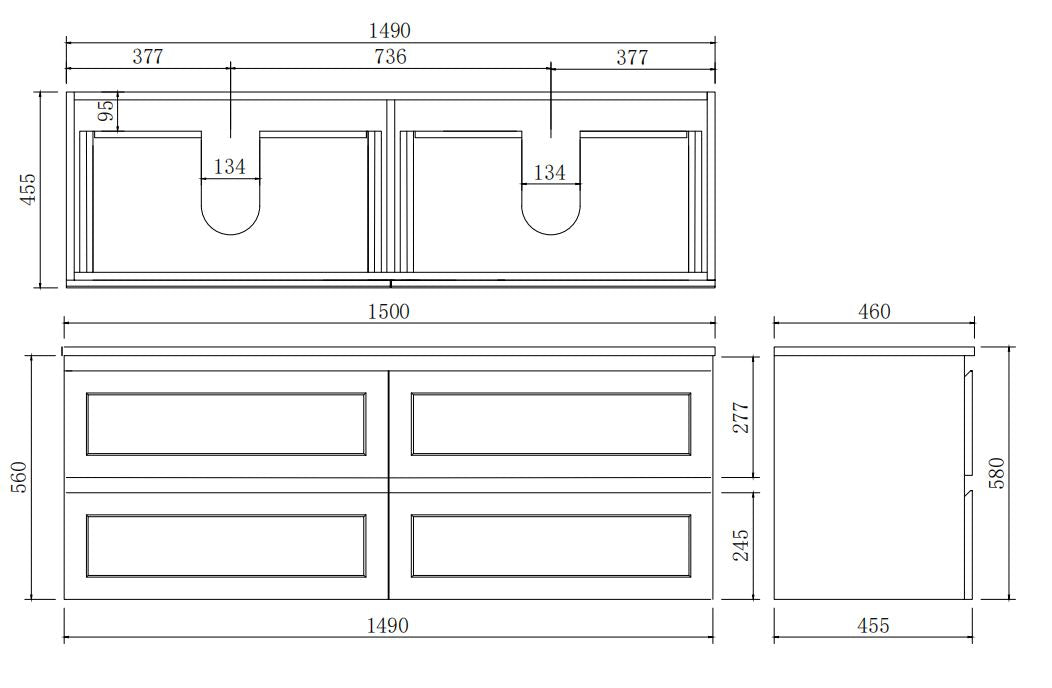 1500mm Fremantle Wall-Hung PVC Vanity Cabinet in Matte White (Single/Double Bowl) - Premium Quality
