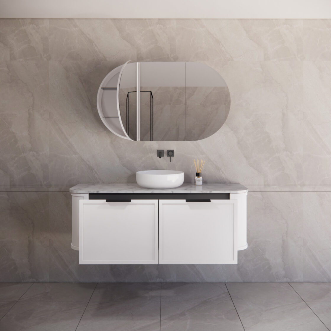 Matte White ABS Houston Curved Wall - Hung Vanity in All Sizes