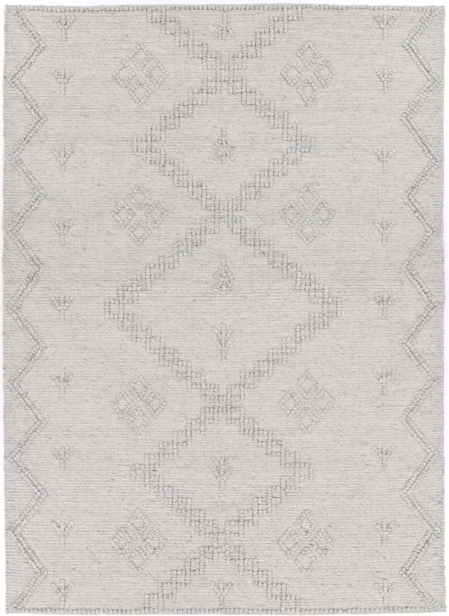 Grey Anjuna Aztec Wool Blend Rug without Tassels