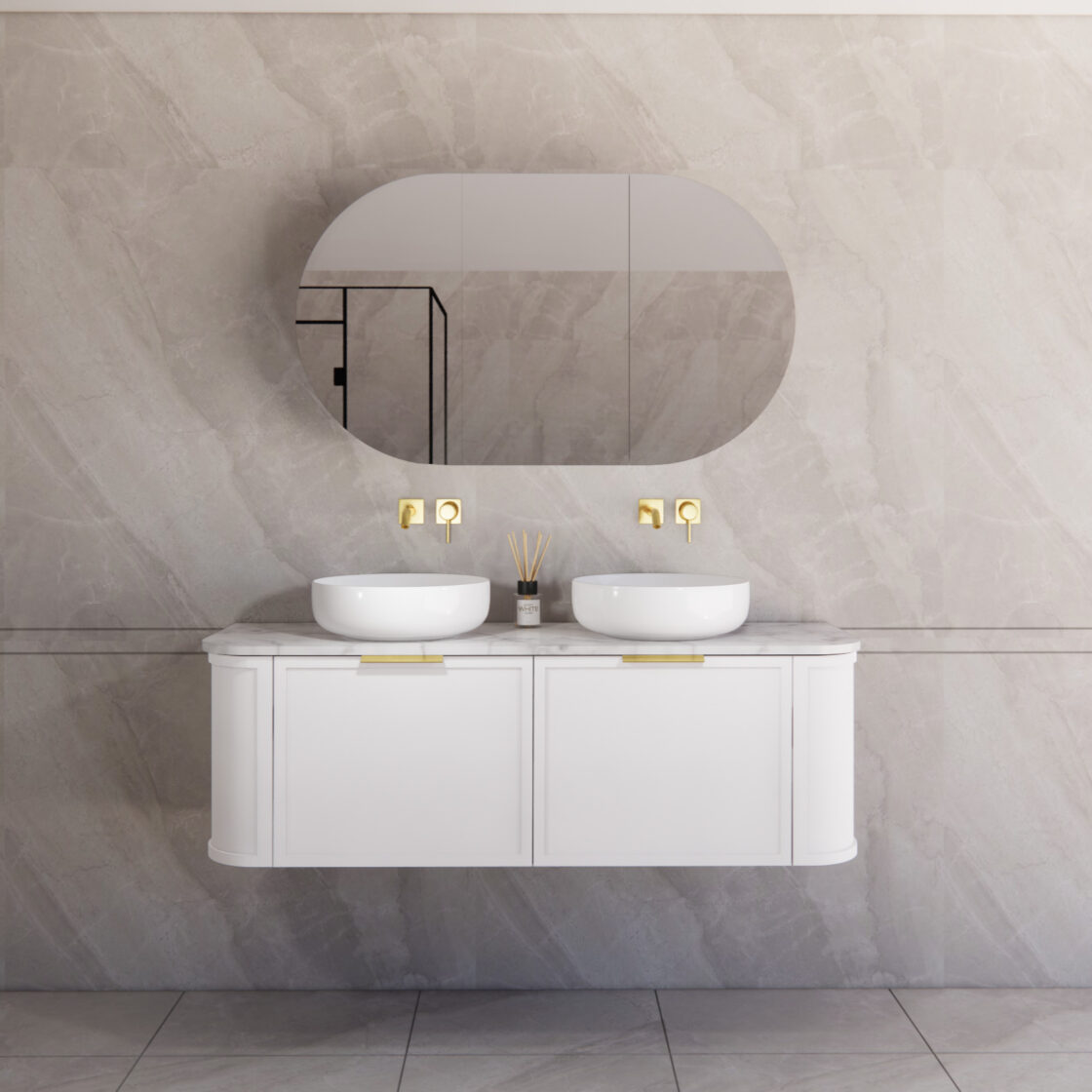 Matte White ABS Houston Curved Wall - Hung Vanity in All Sizes
