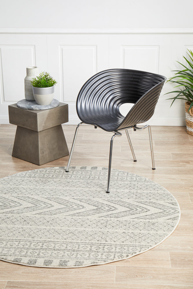 Hot Sale! Mirage Adani Grey Round Rug with Modern Tribal Design