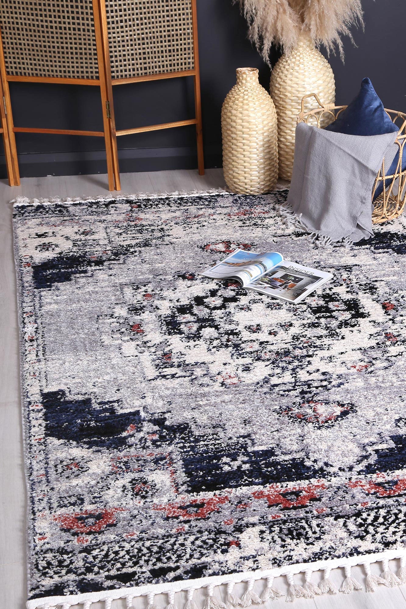 Stylish Blue Grey Myk Oriental Rug for Bohemian Decor