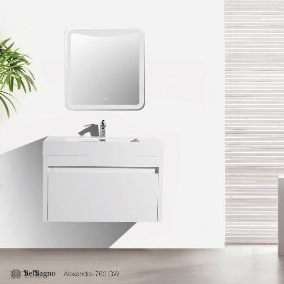 Discount! ALEXANDRA 760mm Wall - Hung Bathroom Vanity in Gloss White